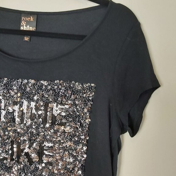 Rock & Shine Sequin Short Sleeve Top Black M - Picture 3 of 10